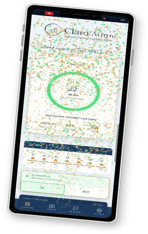 Claro Align patient progress celebration screen